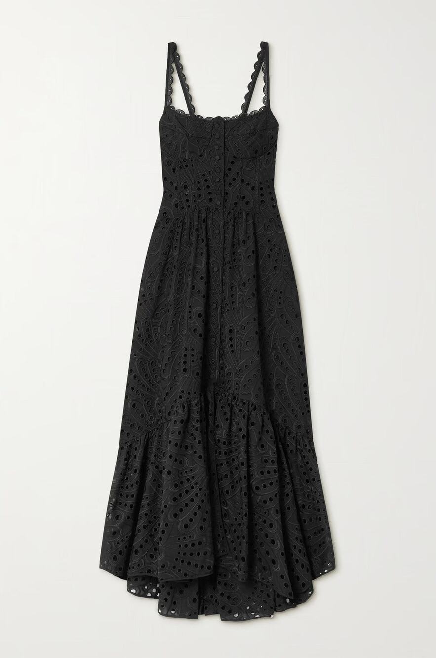 Charo Ruiz Irene Tiered Broderie Anglaise Cottonblend Maxi Dress Black - M
